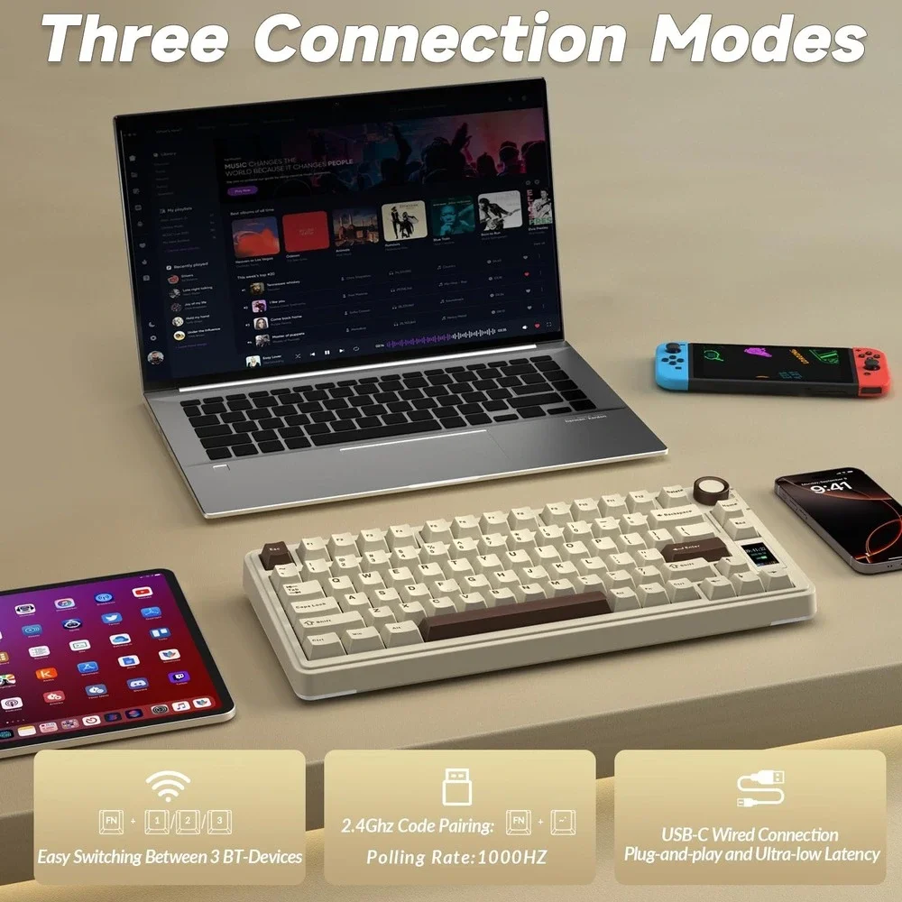 AULA S75 Pro 75% Wireless Mechanical Gaming Keyboard RGB Hot-Swappable Cream
